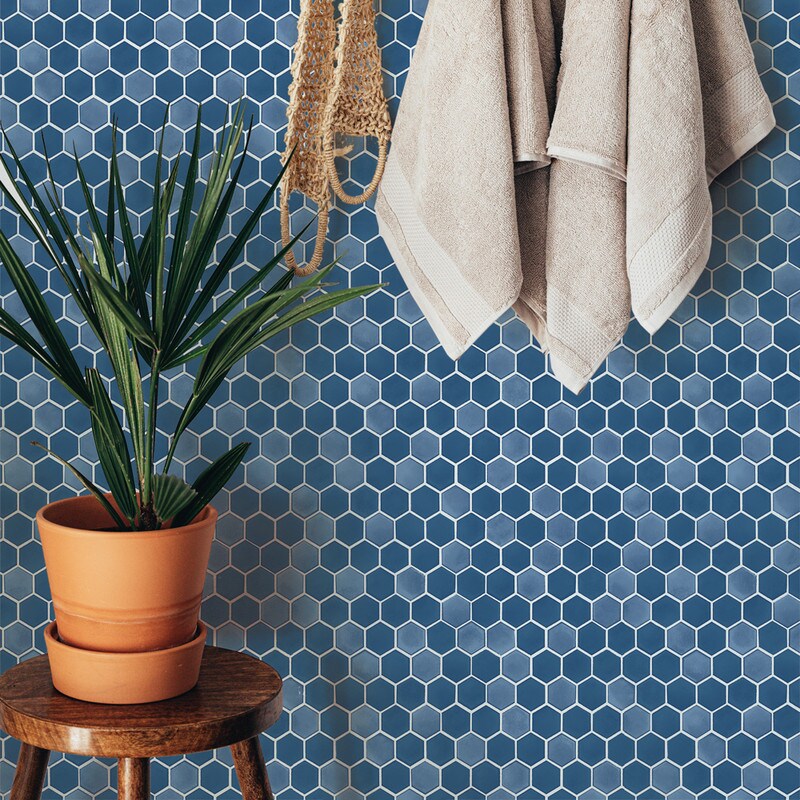 Tempaper Hexagon Tile Peel and Stick Wallpaper Metallic Sapphire