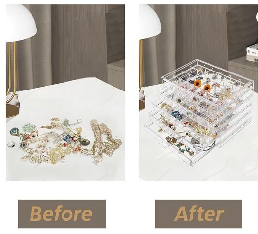 Acrylic Jewelry Holder Clear Jewelry Storage with 5 Drawers for Women, Girls, and Men