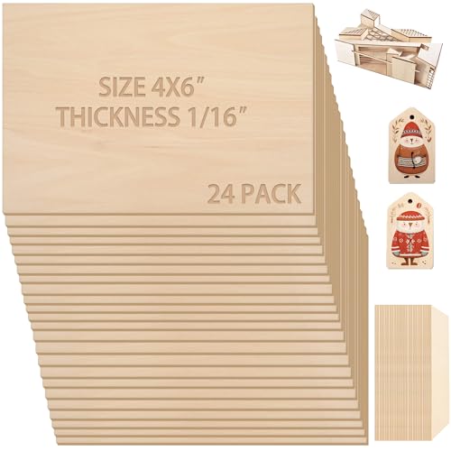 24 Pieces 4”x6”x1/16” Balsa Sheets for Crafts - Perfect for Architectural Models Drawing Painting Wood Engraving Wood Burning Laser Scroll Sawing