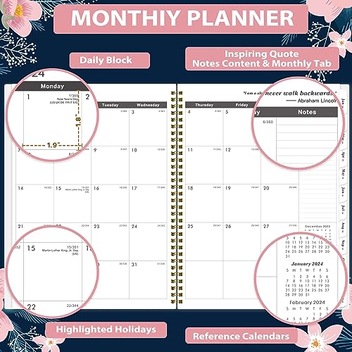 Monthly Planner 2024-2025, Jan. 2024 - Dec. 2025, 9&#x22; x 11&#x22;, 2 Year Monthly Planner with Monthly Tabs, Thick Paper, Double-Size Pocket, Great Organizer