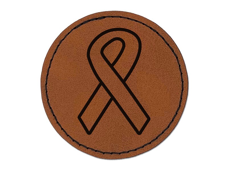 Awareness Ribbon Outline Round Iron-On Engraved Faux Leather Patch Applique - 2.5"
