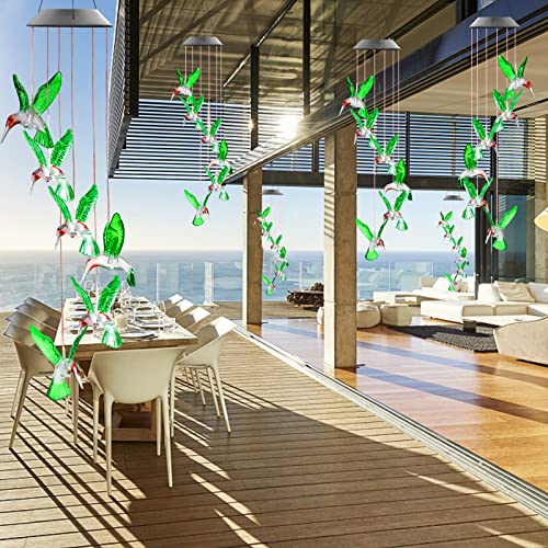 Green Hummingbird Solar Wind Chimes Colors Changing Lights, Best Gifts for Mom Grandma Women Mothers, Decorations Windchimes Outdoor Garden Yard Decor