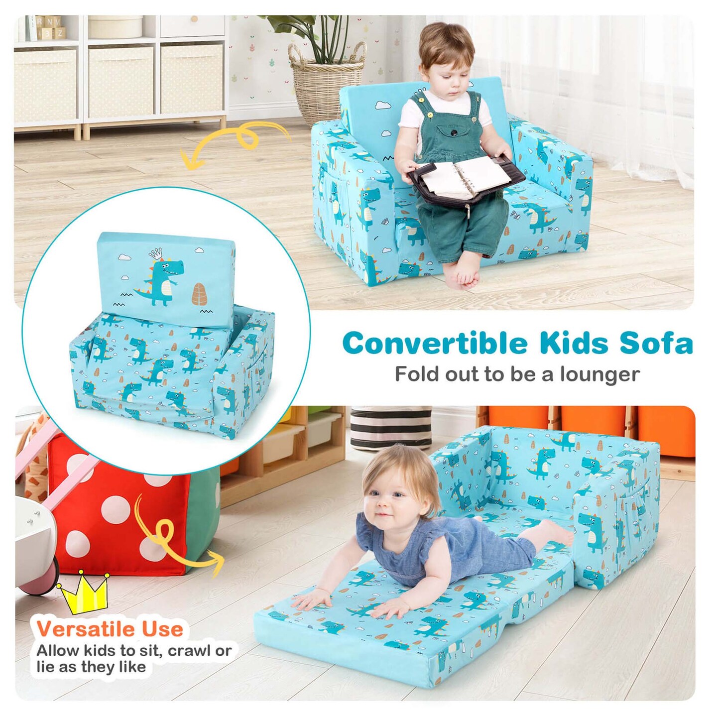 Costway 2 in 1 Convertible Kids Sofa Children Flip Out Lounger Couch Upholstered Sleeper Michaels