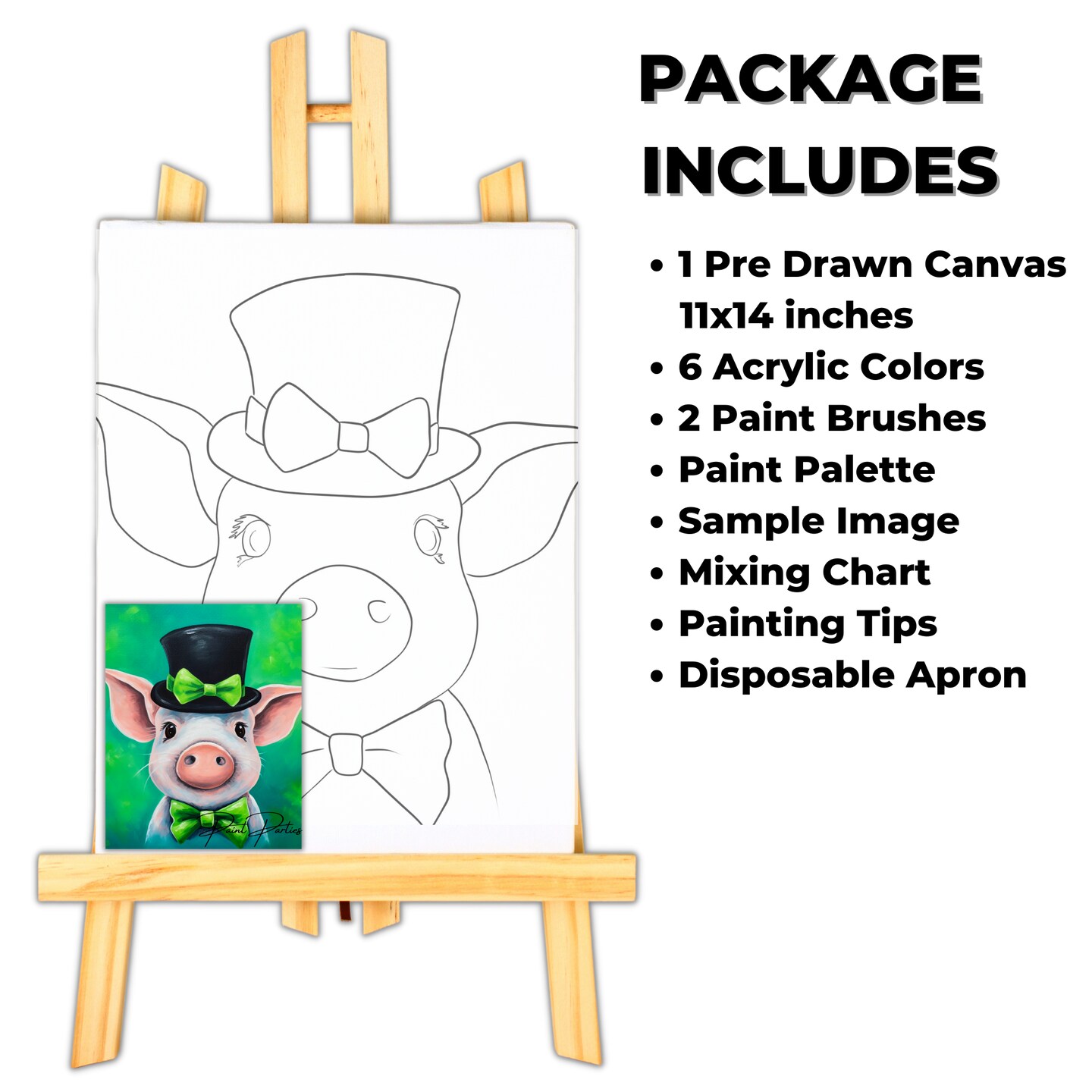"St. Patty Pig" DIY Canvas Art Kit, Adult Beginner, Acrylic Paint Size 11x14 inch