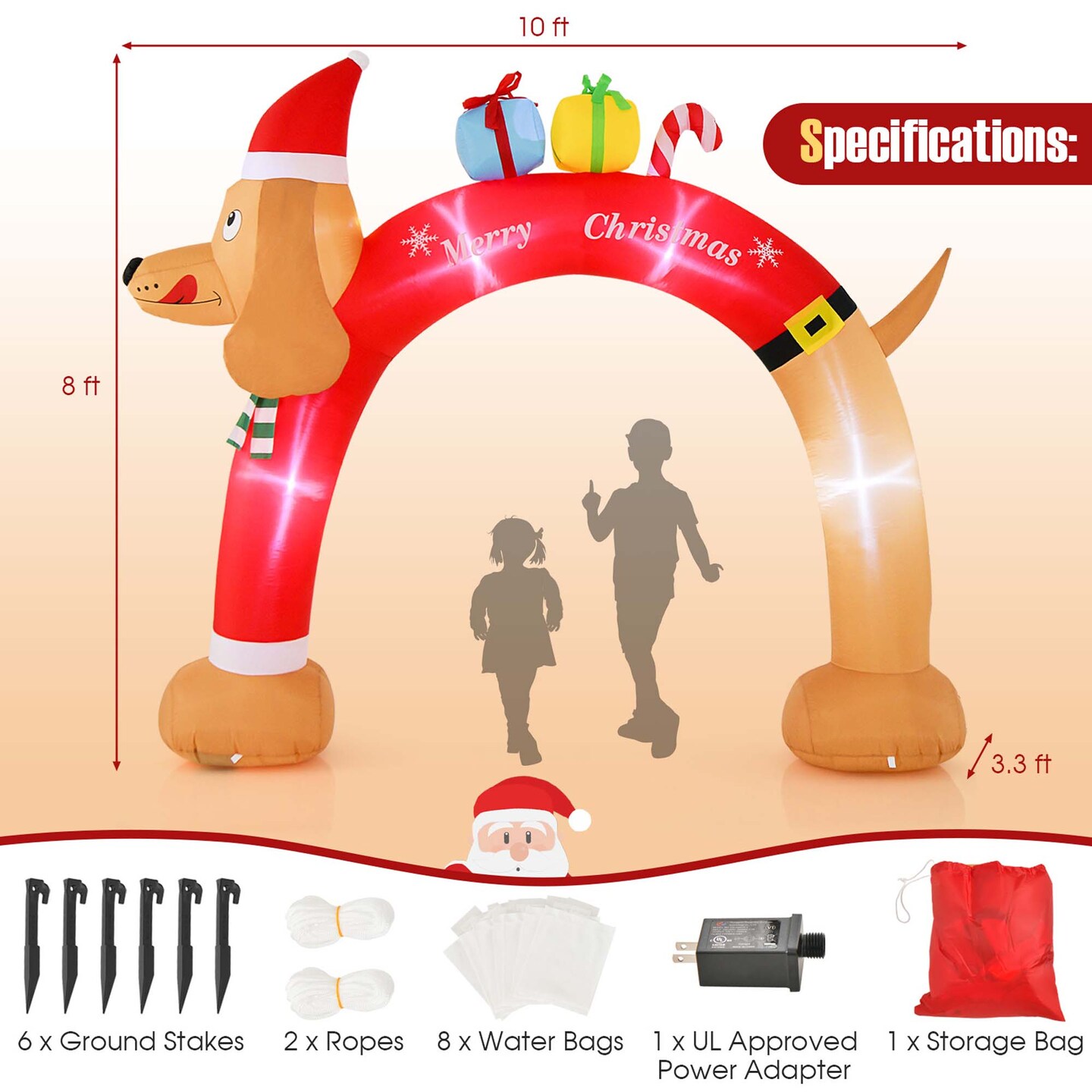 Costway 8FT Inflatable Christmas Dachshund Arch Yard Decoration with LEDs &#x26; Air Blower