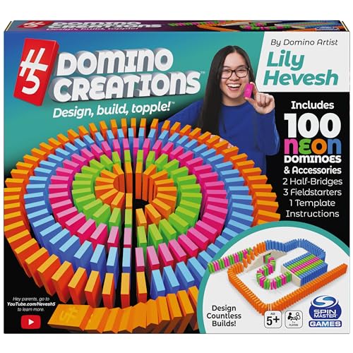 H5 Domino Creations 100-Piece Neon | Kids Games for Game Night | Building Toys for Outdoor Games | Lily Hevesh Dominoes Set for Adults &#x26; Kids Ages 5+