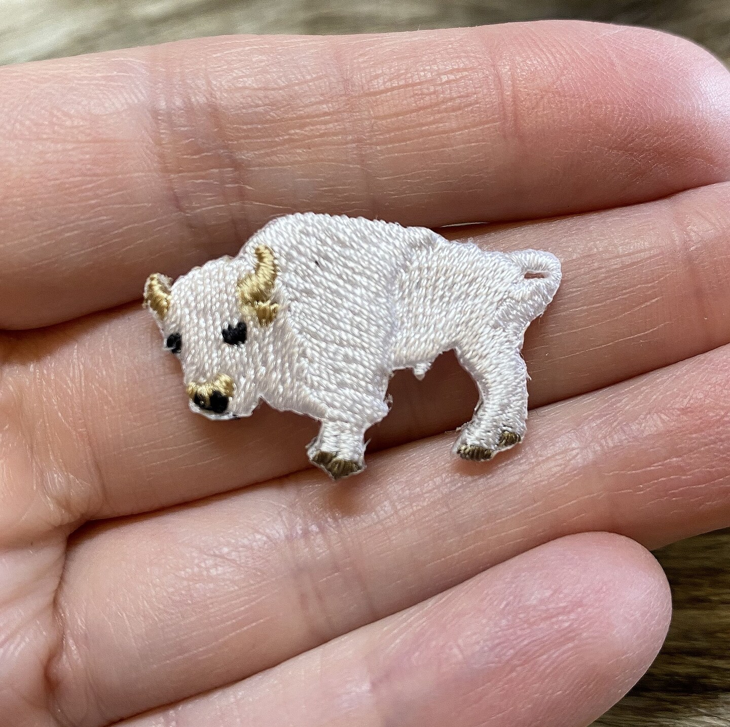 Mini White Buffalo, American Bison, Embroidered, Iron on Patch