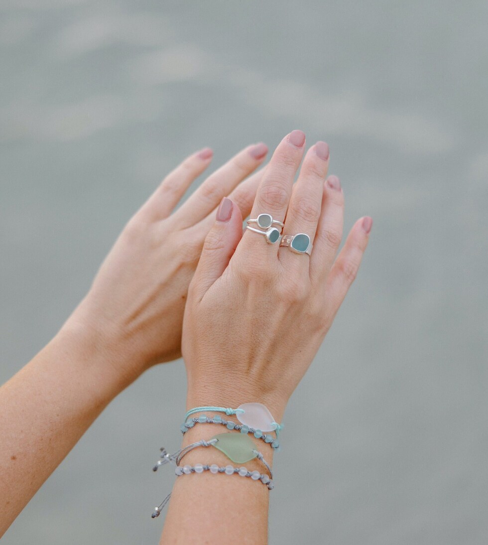 Custom made genuine seaglass and sterling silver made to authentic order ring