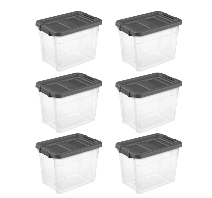 30 Qt Clear Plastic Storage Container Bin with Latch Lid, 6 Pack.