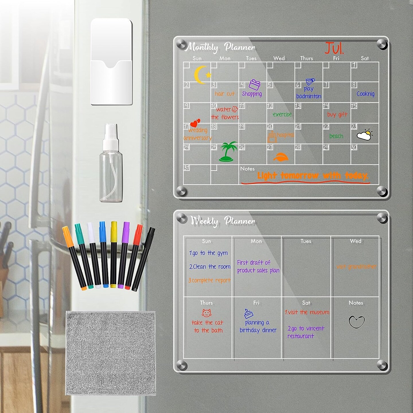 Magnetic Acrylic Dry Erase Board for Fridge W/ 8 Markers