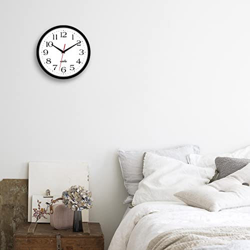 2 Pieces Silent Wall Clock, 10 Inch Non Ticking Quiet Digital Sweep Decorative Battery Operated Wall Clocks for Living Room Bedroom Kitchen School Office Decor, Black
