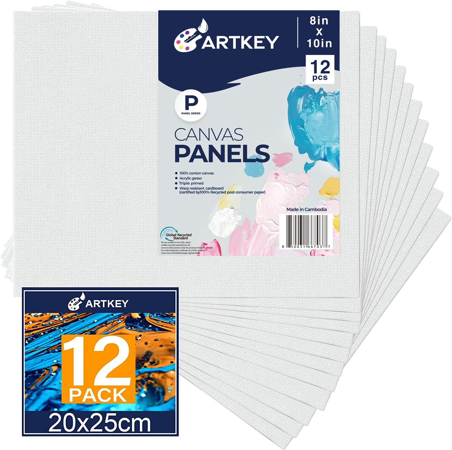 12 Pieces  8x10 Inch , 10 oz Double Primed Acid-Free 100% Cotton Paint Canvases for Painting, Blank Flat Canvas Board for Acrylics Oil Watercolor Tempera Paints