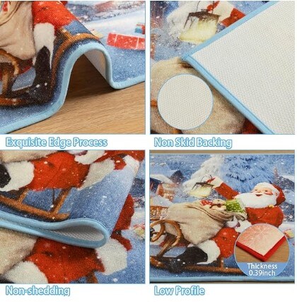 Christmas Rugs Indoor Large Area Rug for Living Room Floor Carpet for Bedroom, Washable Non-Slip Throw Rugs with Rubber Backing Decorative Blue Santa Rug for Kitchen Fireplace Decor