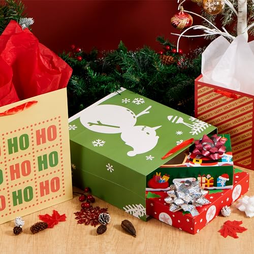 JOYIN 18 PCS Christmas Premium Holiday Gift Bags Assorted Sizes Creamy Kraft Style Prints (Small 5.5&#x201D; Medium 9&#x201D; Large 13&#x201D;) for Xmas Party Favors Decoration, Holiday Present Wrap D&#xE9;cor