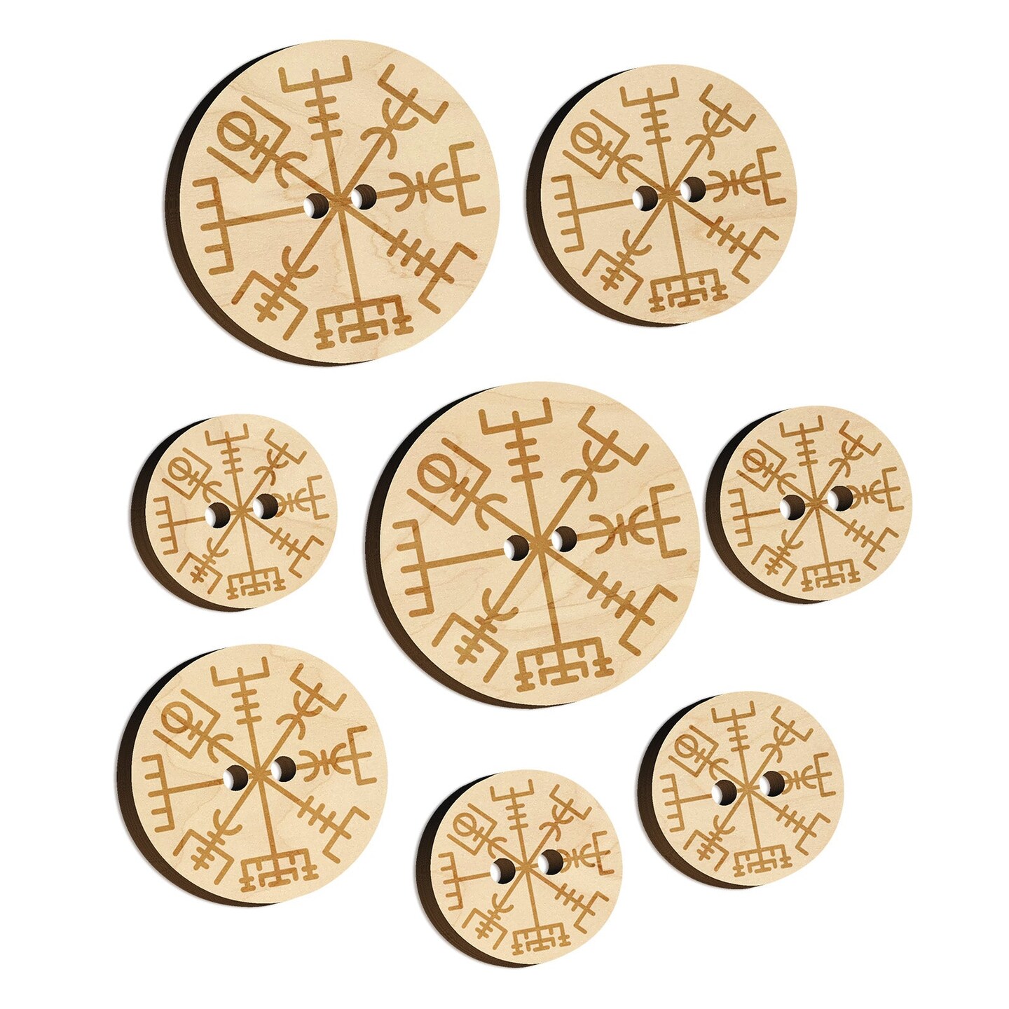 Viking Vegvisir Norse Protection Rune Wood Buttons for Sewing Knitting Crochet DIY Craft