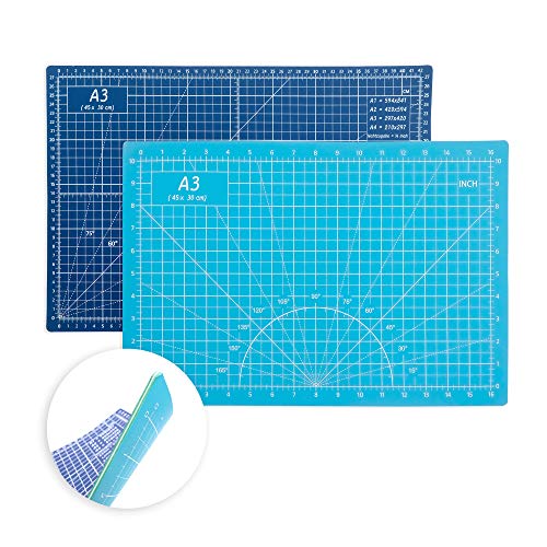 AIRGAME Self Healing Cutting Mat 18&#x22;x12&#x22; Non-Slip PVC Double Sided 5-Ply A3 Art Craft Rotating Mat,Sewing Crafts Hobby Fabric Precision Scrapbooking Project(Blue/Light blue)