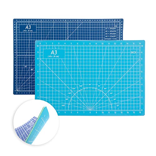 Self Healing Cutting Mat 18"x12" Non-Slip PVC Double Sided 5-Ply A3 Art Craft Rotating Mat,Sewing Crafts Hobby Fabric Precision Scrapbooking Project(Blue/Light blue)