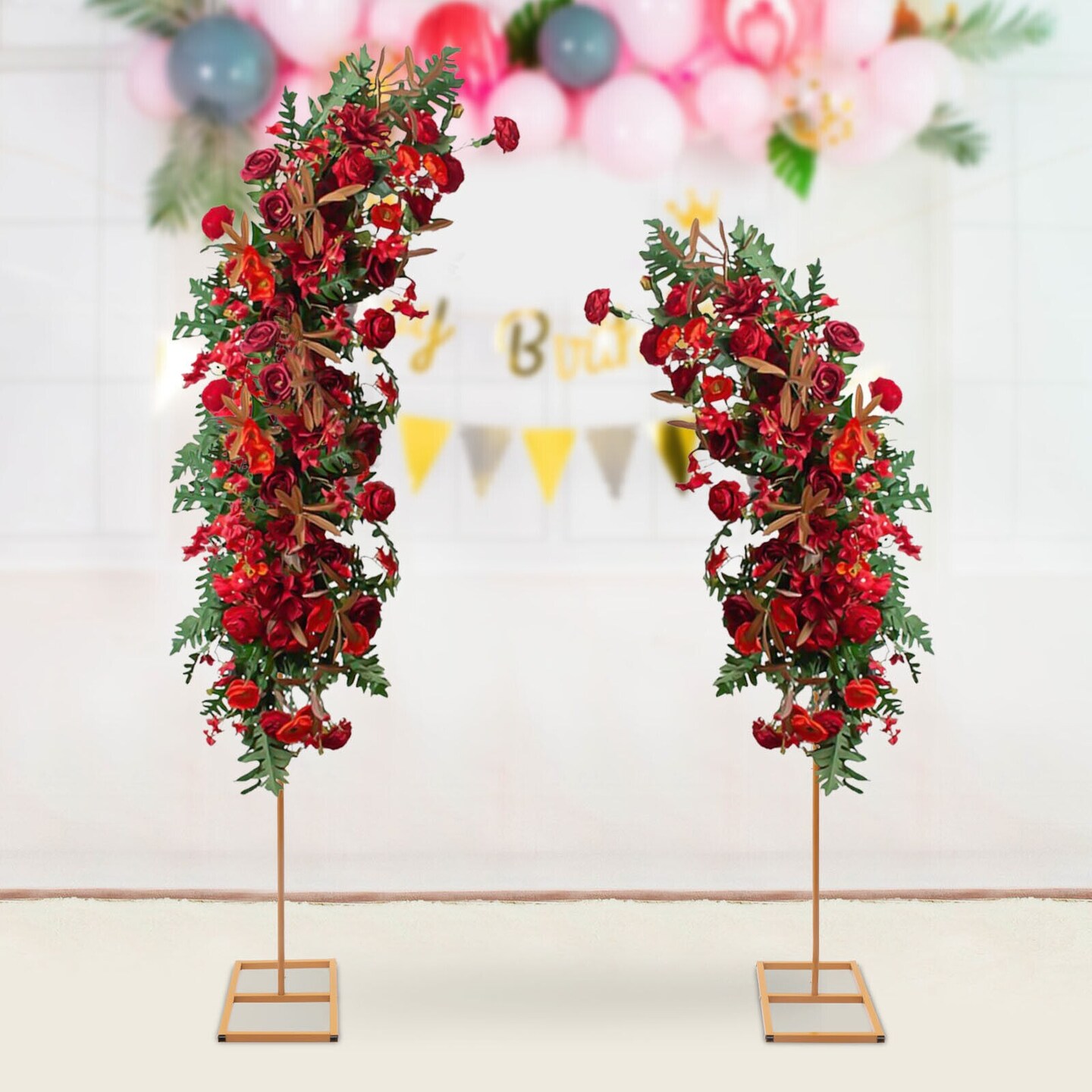 Set of 2 Gold Metal Wedding Arch Stands for Party Backdrop Decor