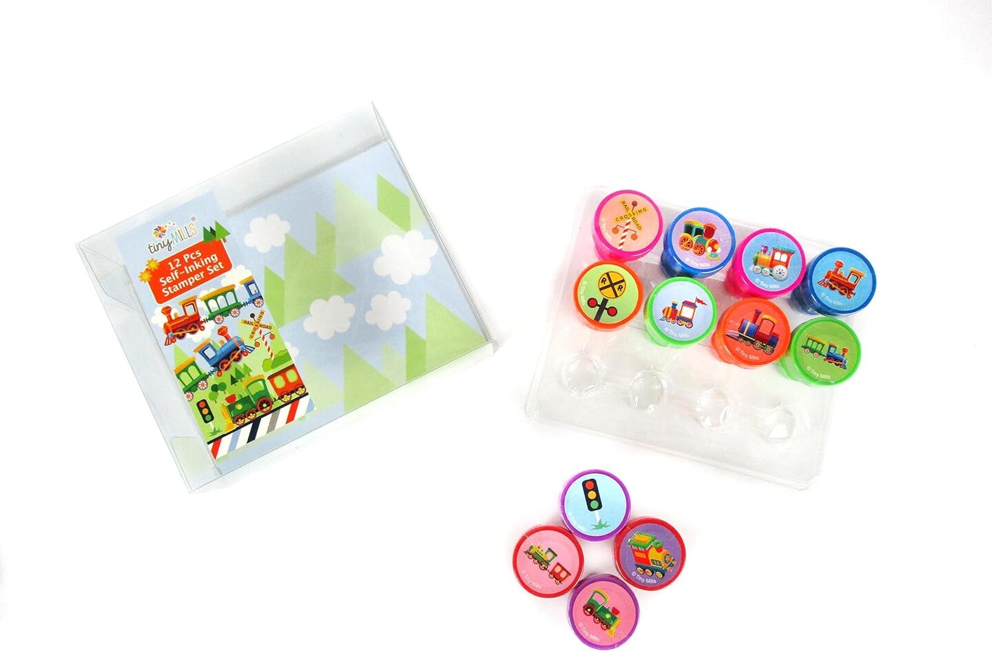 TINYMILLS 12 Pcs Train Stamp Kit for Kids - Train Stamper Set Gift Party Favors