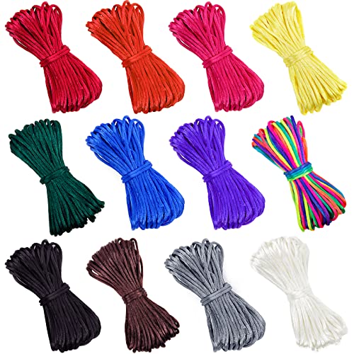 VGOODALL 2mm Satin Nylon Trim Cord, 12 Colors 120 Yards Nylon Silk Thread  Satin Rattail Cotton String, Chinese Knot Ribbon Hair String for Bracelets  Beading Jewelry Making