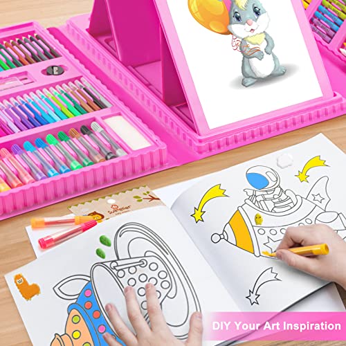 272 Pieces Art Set Drawing Kit for Girls Boys Teens Artist, Deluxe Gift Art Box with Trifold Easel, Origami Paper, Coloring Book, Drawing Pad, Pastels, Crayons, Pencils, Watercolors(Pink)