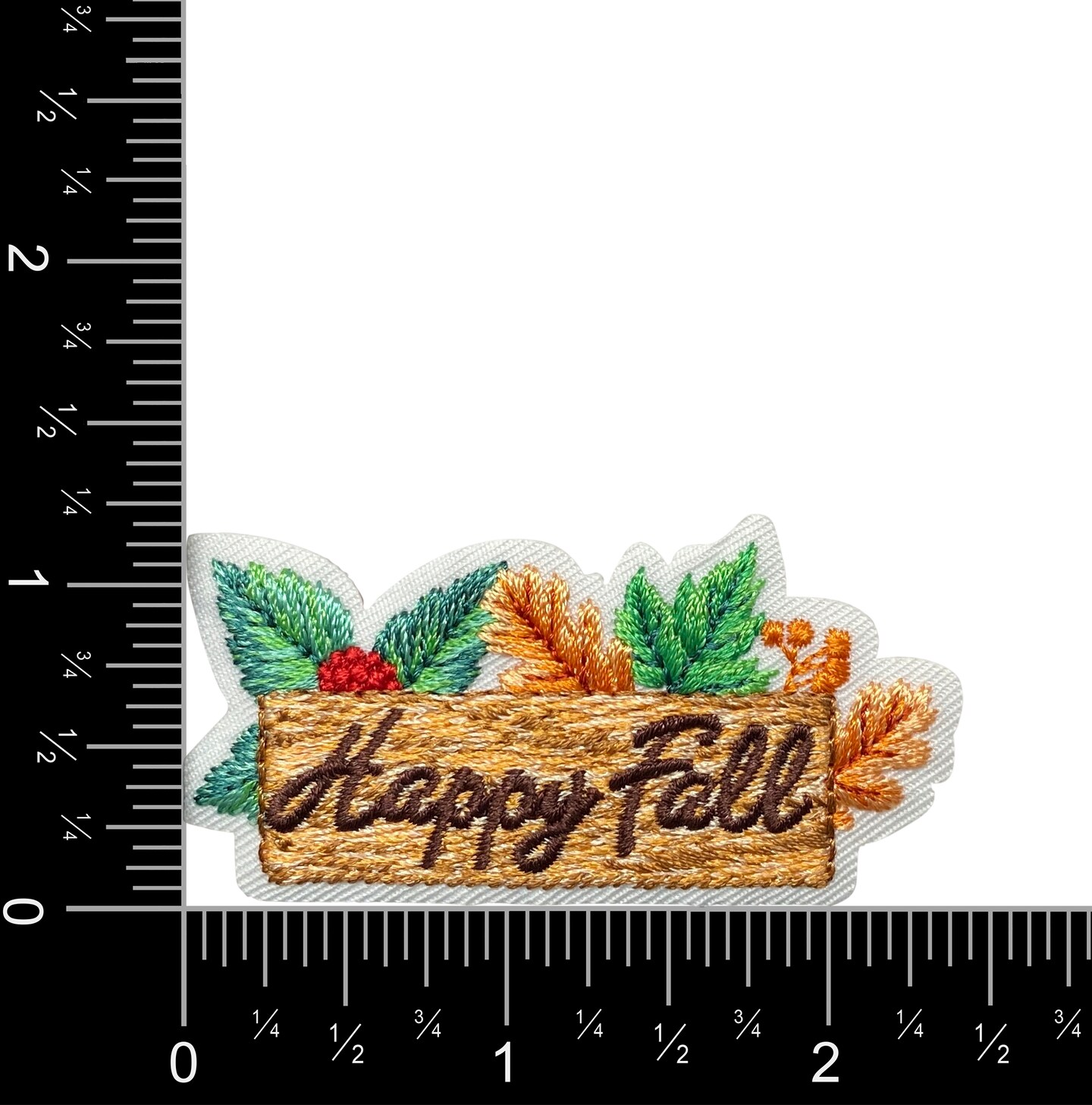 Happy Fall Wood Sign with Leaves, Embroidered, Iron on Patch