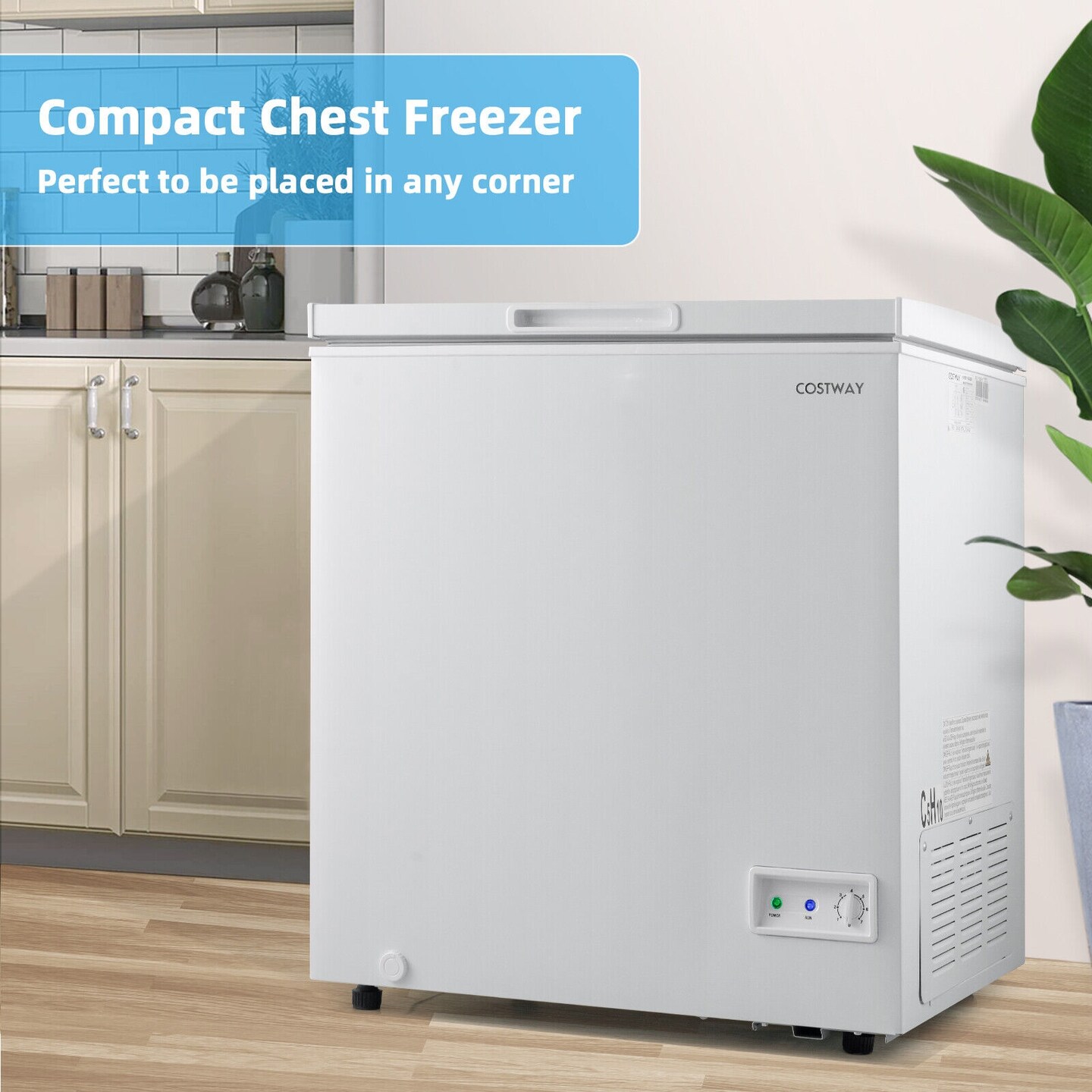 Compact Freestanding Chest Freezer with Removable Storage Basket