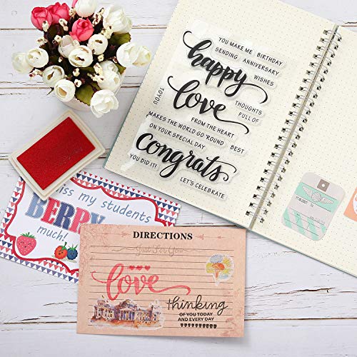 4 Sheets Words Clear Stamps for Card Making Silicone Sentiment Stamp with Scripture Greeting Words Pattern for Valentines Christmas Holiday Card and DIY Scrapbooking Journal(Transparent,Sentiment)