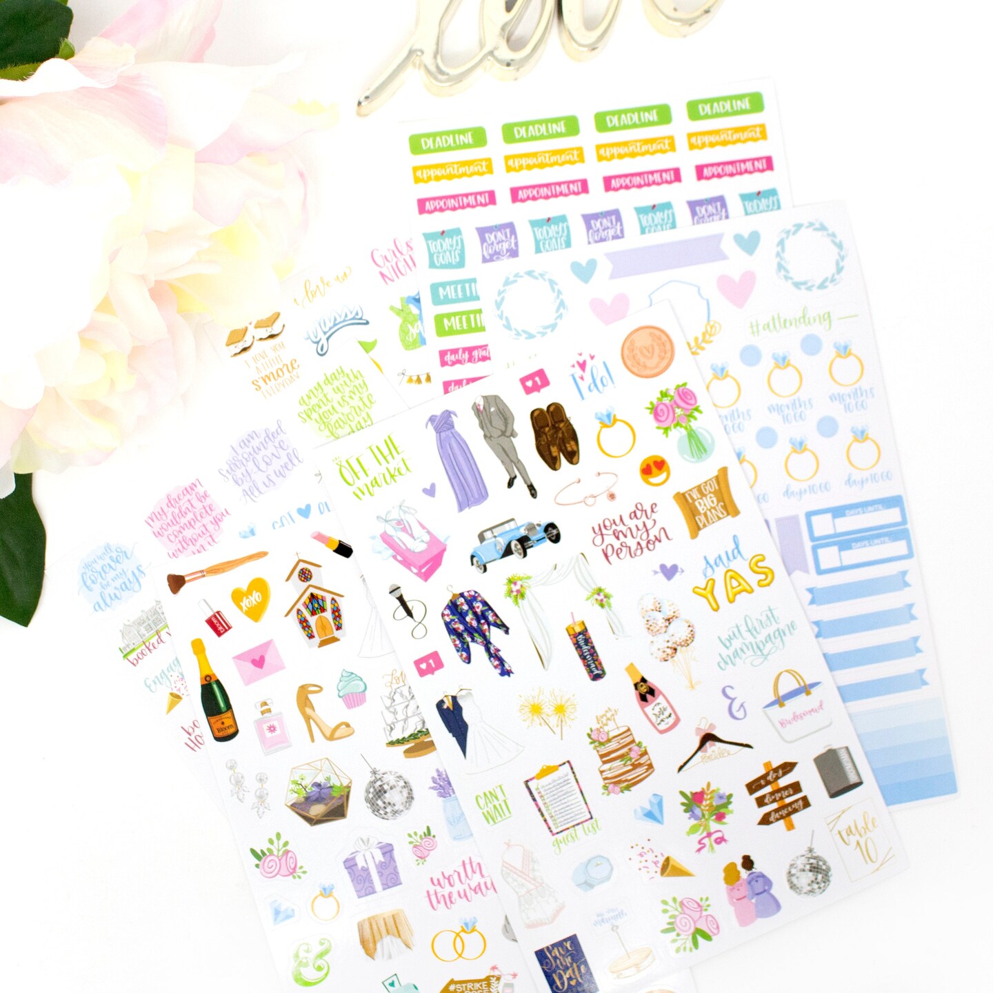 bloom daily planners Sticker Sheets, Wedding Planning Stickers V2