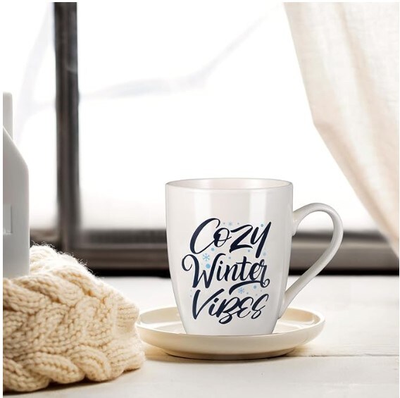 Winter Ceramics Coffee Mugs 11 oz Snowflake Cups 4 Pack Blue Camp Campfire Tea Cups Happy Winter Water Cup Drink Cup Christmas Gift for Mom Dad Grandpa Grandma Home Kitchen Office Fireplace Decor