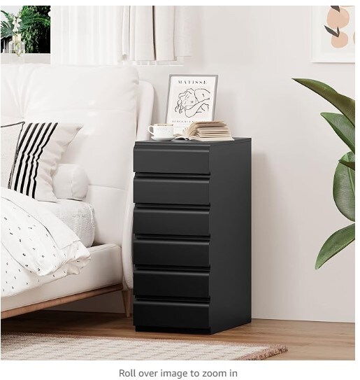 Modern Dresser Chest Storage Cabinet with Metal Sliding Rail, Metal Cabinet with 6 Drawers, 6-Layer Under Desk Storage Drawer for Living Room, Entryway, Office (Black)