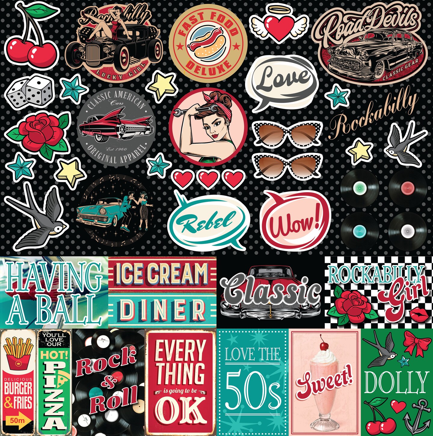 Reminisce Rockabilly 12x12 Custom Stickers