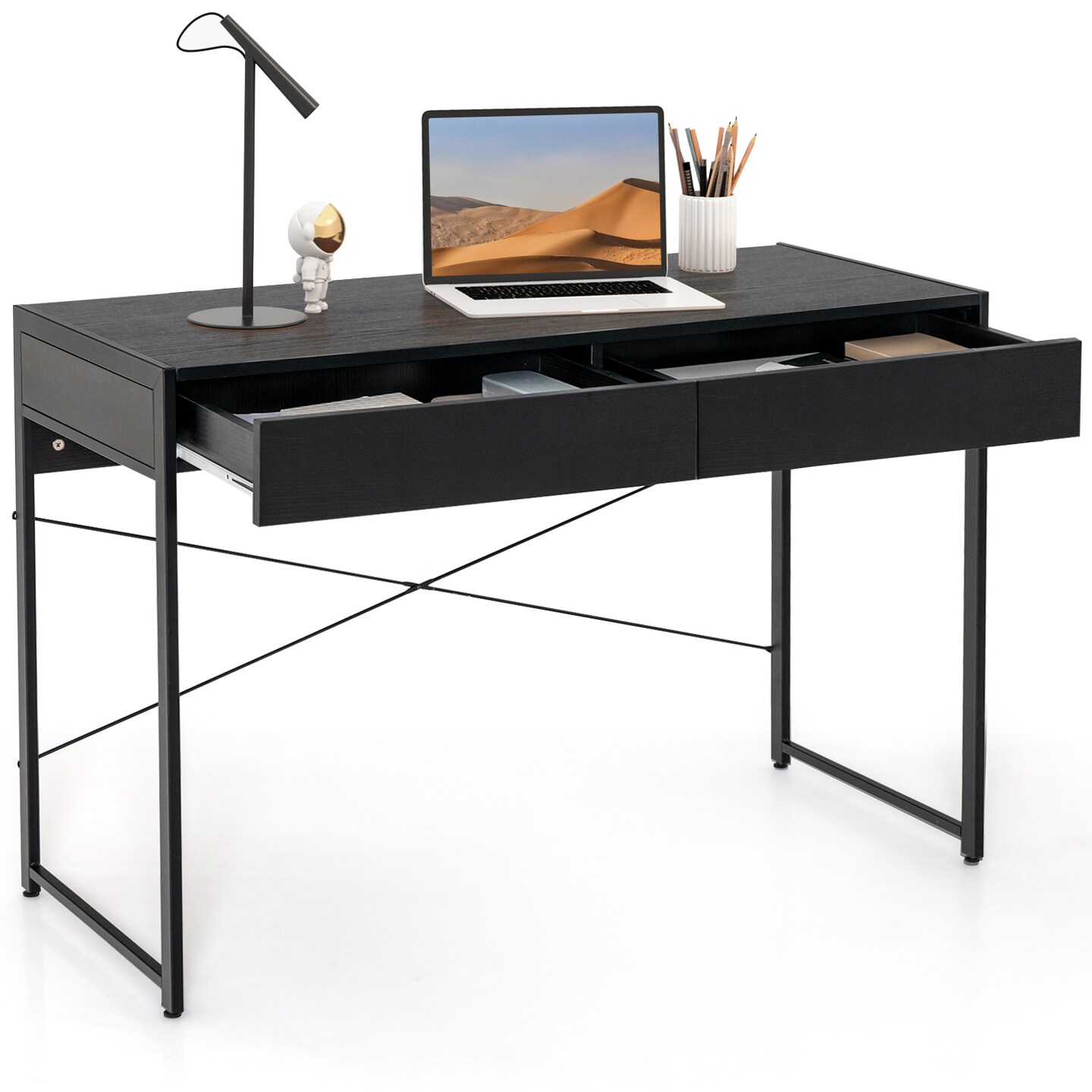 44 Inch Home Office Desk with 2 Separate Drawers and Steel Frame