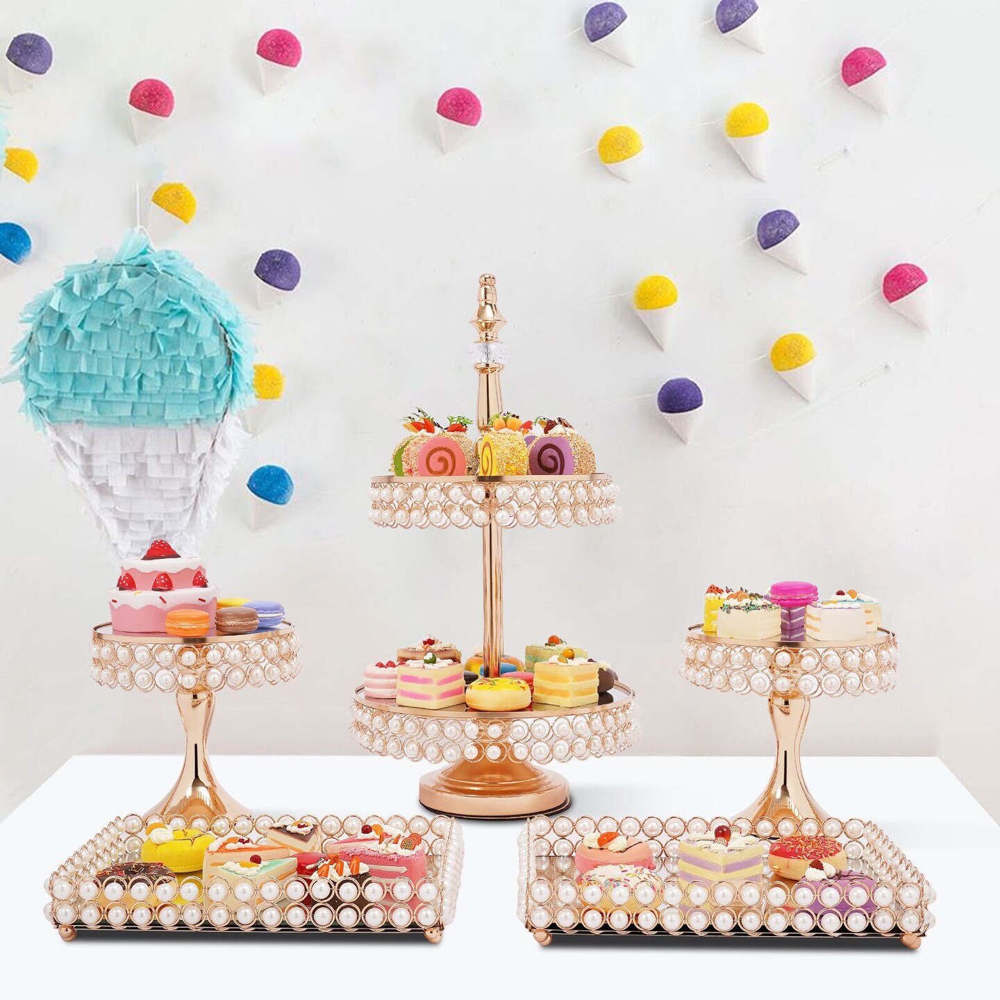9Pcs Gold Cake Stand Set for Wedding Party and Dessert Decor