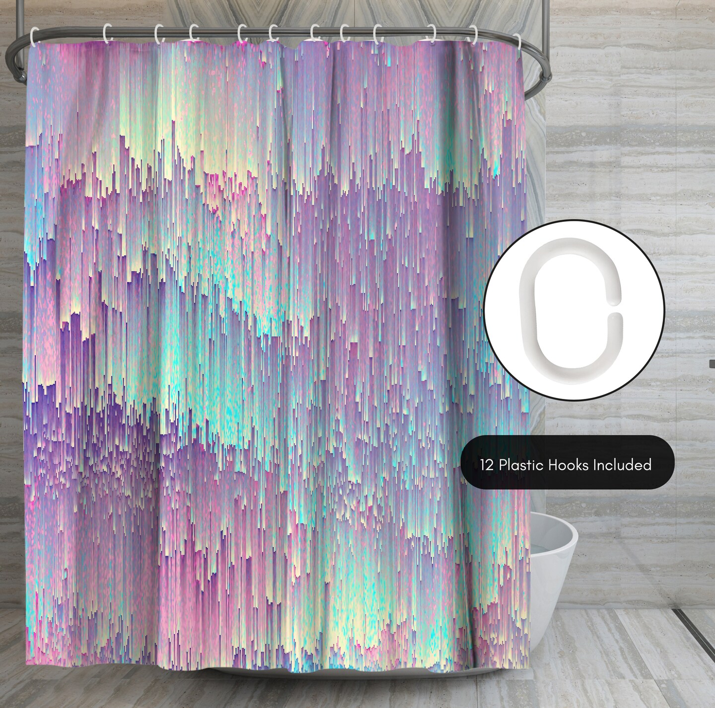 Americanflat 71&#x22; x 74&#x22; Shower Curtain, Iridescent Glitches by Emanuela Carratoni