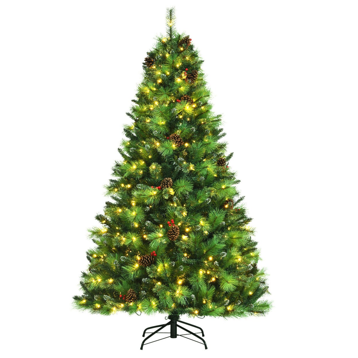 Gymax 6/7/8 FT Pre-lit Artificial Christmas Tree Hinged Xmas Tree w ...