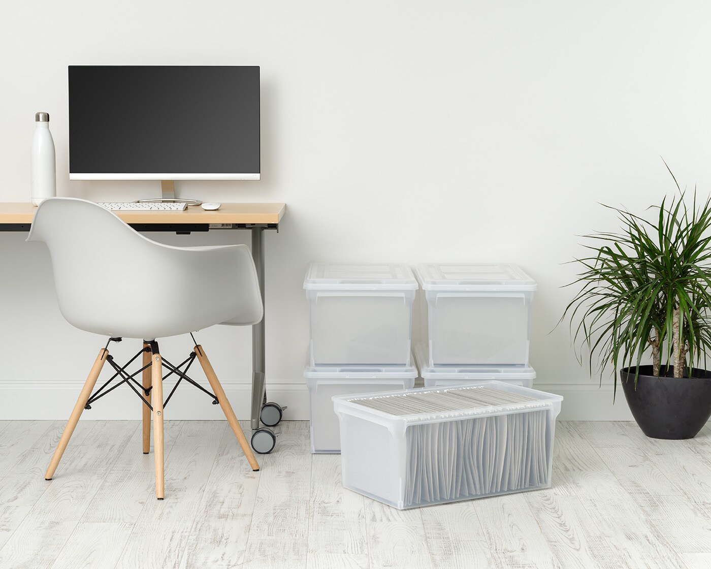 IRIS USA 44 Quart Letter/Legal File Tote Box, BPA-Free Storage Bin Tote Organizer with Durable and Secure Latching Lid, Black/Clear