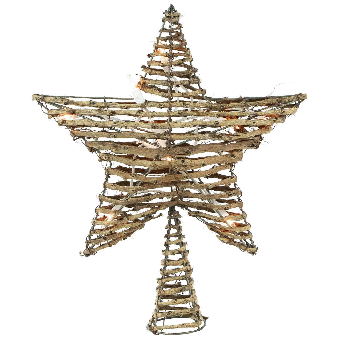 Northlight 11&#x22; Lighted Rattan Twigs Star Christmas Tree Topper- Clear Lights, White Wire