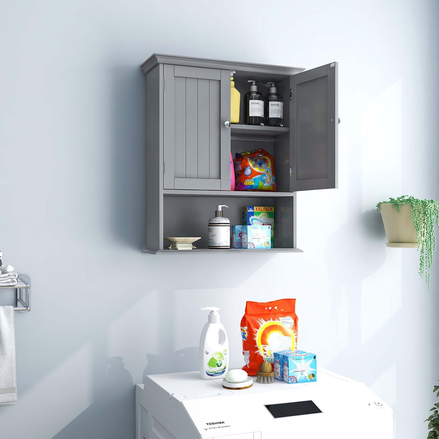 Costway Bathroom Wall Cabinet Medicine Storage Organizer with Adjustable Shelf &#x26; 2 Doors