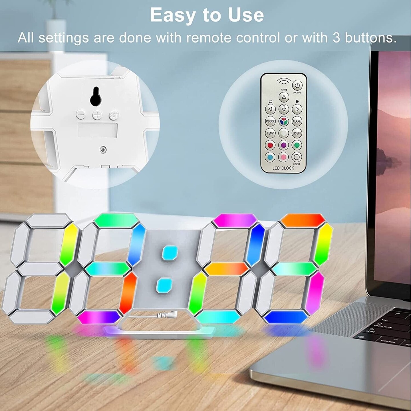 Multicolor Digital Alarm Clock with Remote