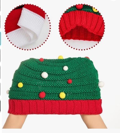 Adult Santa Hats 2pcs Christmas Knitted Hats Christmas Knitted Beanies Hat Winter Warm Crochet Hat with Pompoms for Women Men Children Children&#x27;s Christmas Costume Party