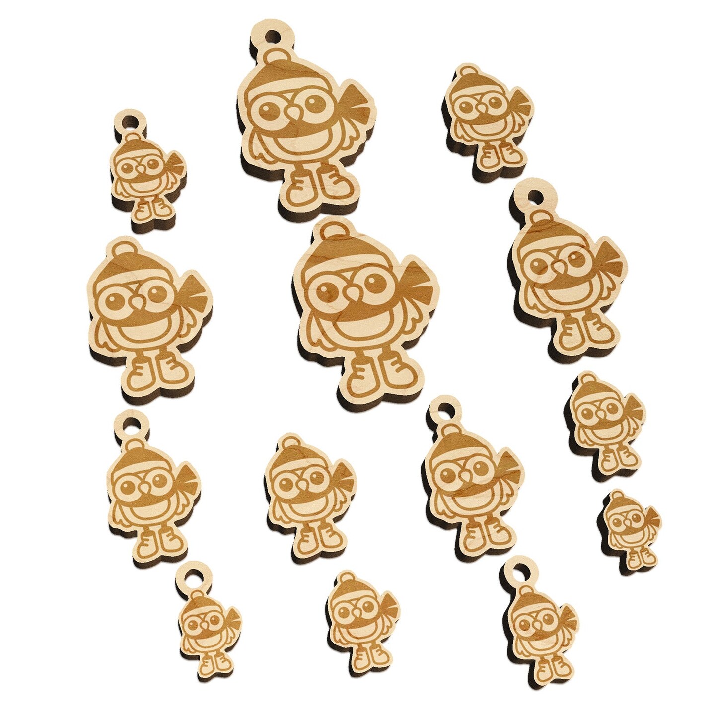 Winter Owl with Hat Scarf Mini Wood Shape Charms Jewelry DIY Craft