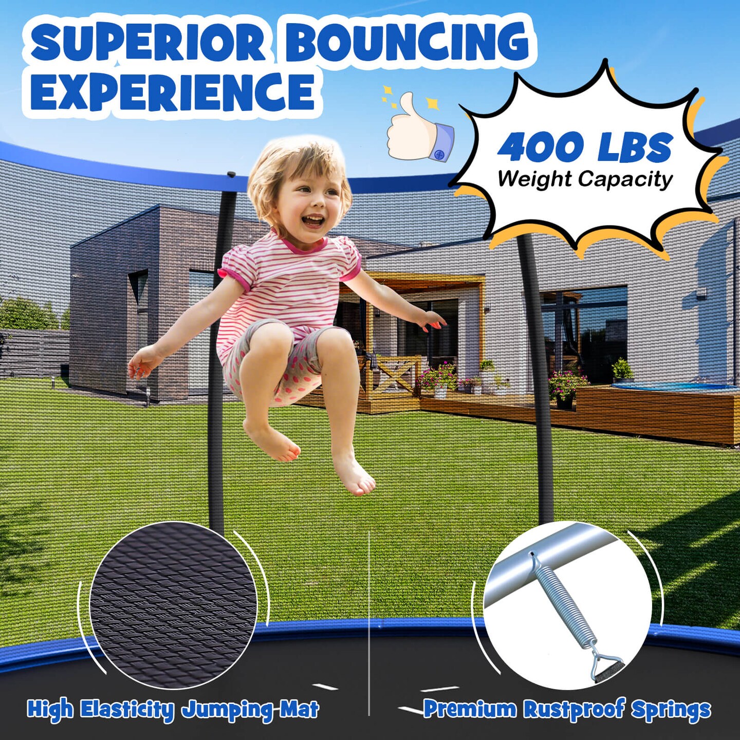 12FT ASTM Approved Recreational Trampoline with Ladder