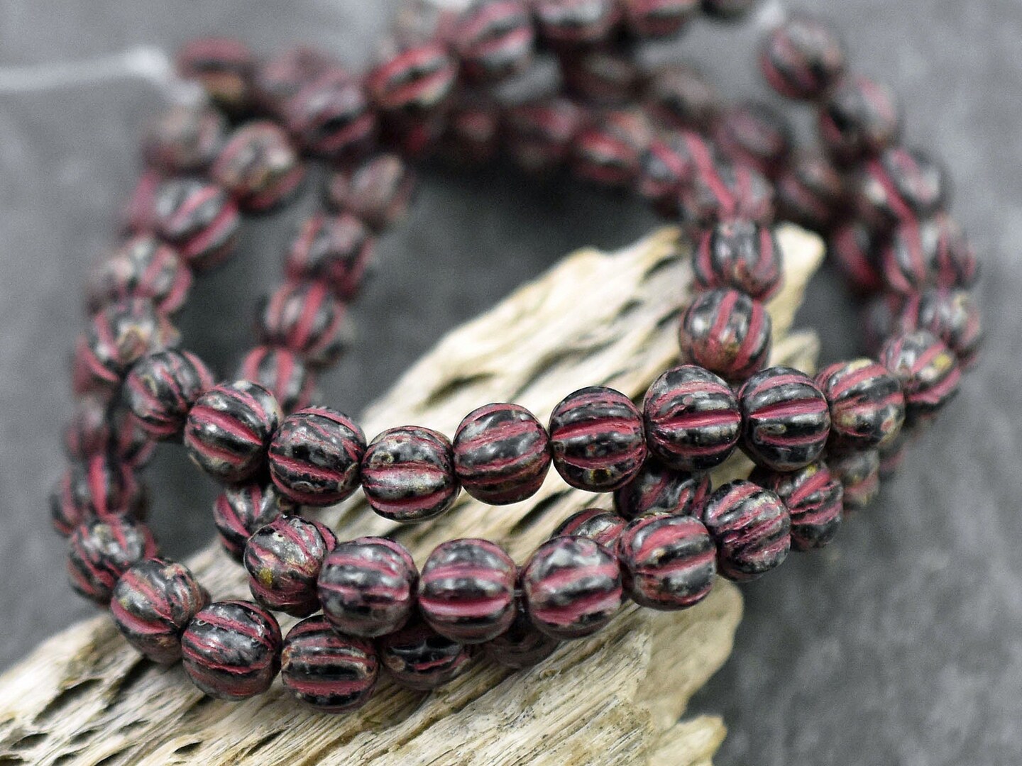 *25* 5mm Red Washed Jet Picasso Round Melon Beads