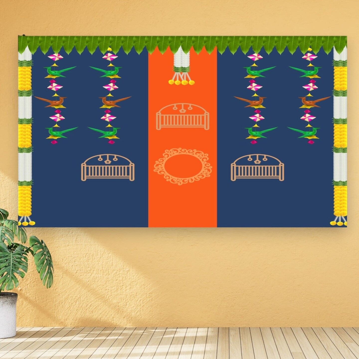 5x8ft Baby Shower Backdrop Cloth Banner Indian Hindu Indoor Outdoor Baby Shower Birthday Party Photoshoot Decoration Photography Home Wall Background Decorations Photo Booth Props