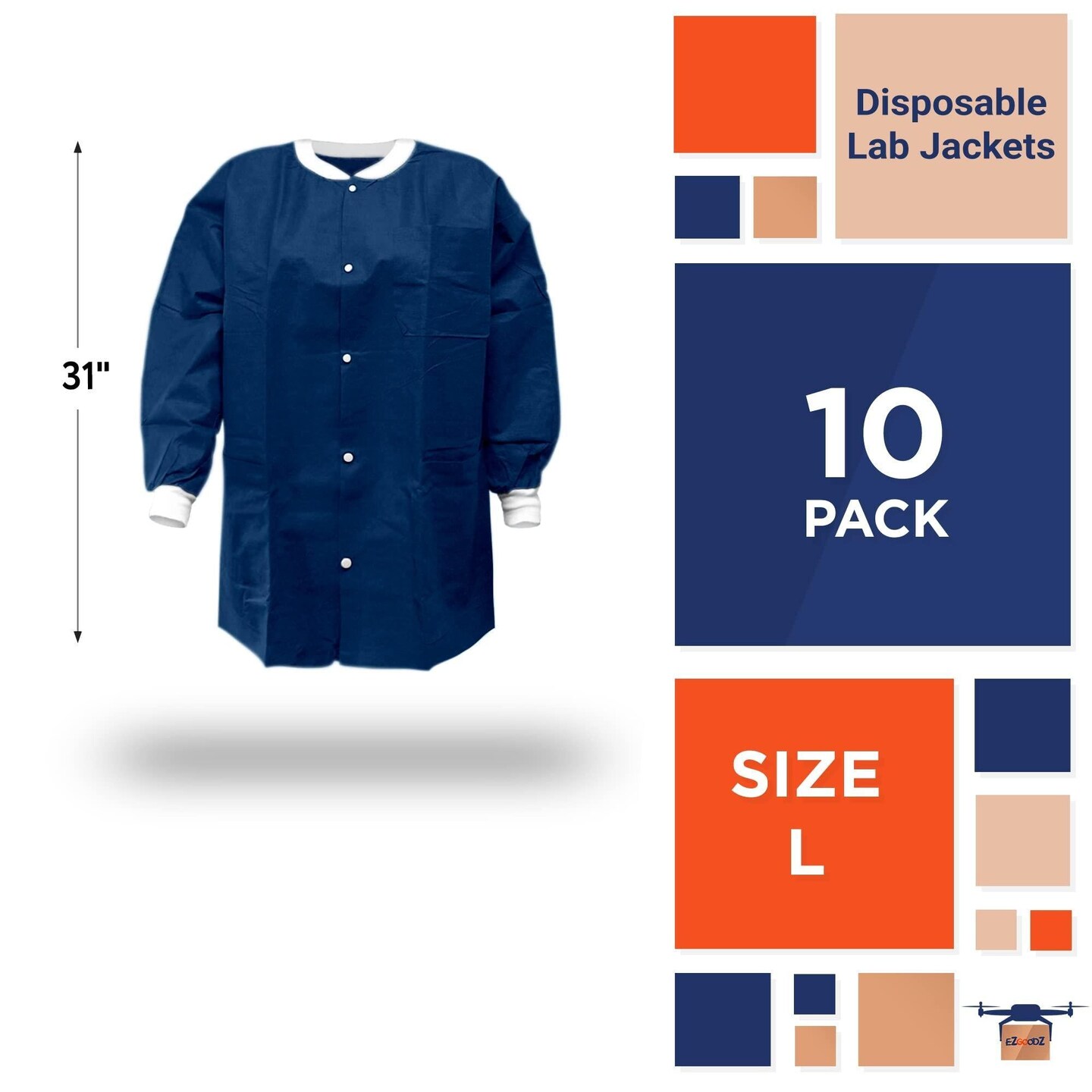 Disposable Lab Jackets 31 Long. Pack of 10 True Blue Hip Length Work ...