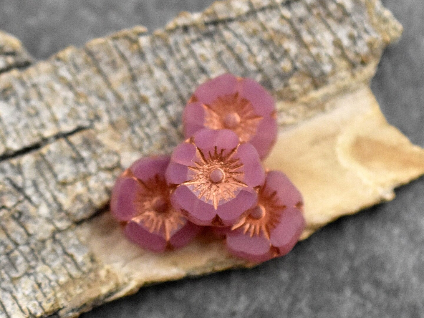 *12* 12mm Copper Washed Pink Opaline Hawaiian Flower Beads