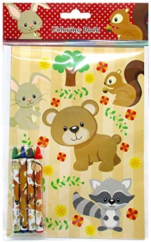 TINYMILLS Woodland Animals Coloring Book for Kids Party Favor Set with 12 Coloring Books and 48 Crayons