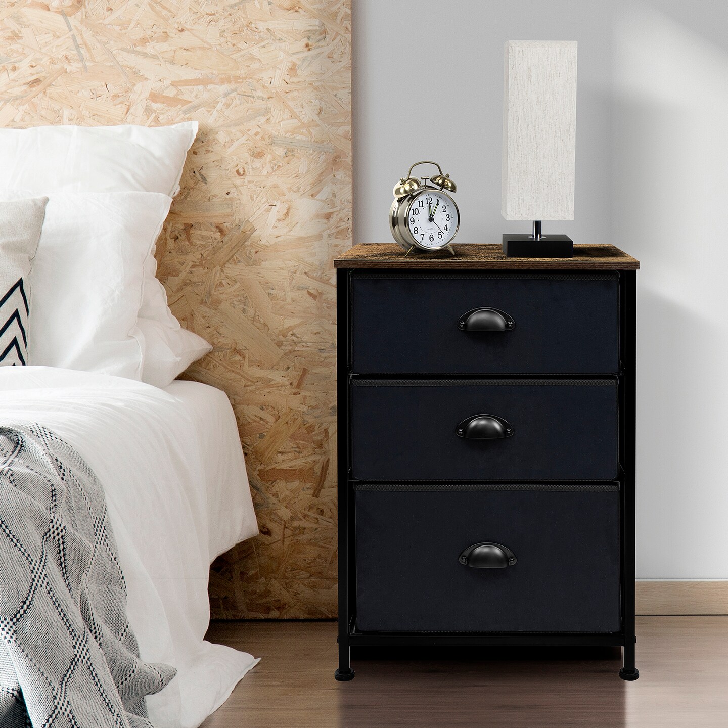 Sorbus Nightstand with 3 Drawers - Furniture Storage for Bedroom, Closet, Office Organization - Steel Frame, Wood Top, Pastel Fabric Bin