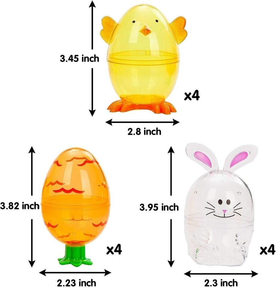12 Pcs 3.95 Inches Easter Eggs Shell Bunny Shaped Novelty Characters for Easter